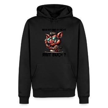 Ich hasse Menschen - Was stimmt denn mit dir nicht - Männer Premium Bio Hoodie - Schwarz - Vorne - Nico (187cm)