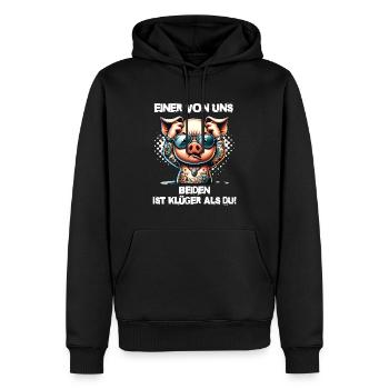 Drôle L’un de nous est plus intelligent que toi - Sweat à capuche Premium bio Homme - noir - Devant - Nico (187cm)