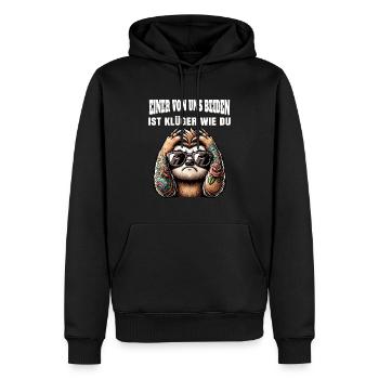 Drôle L’un de nous est plus intelligent que toi - Sweat à capuche Premium bio Homme - noir - Devant - Nico (187cm)