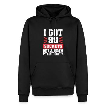 Mécanicien J’ai 99 douilles mais un 10mm n’en est pas un - Sweat à capuche Premium bio Homme - noir - Devant - Nico (187cm)