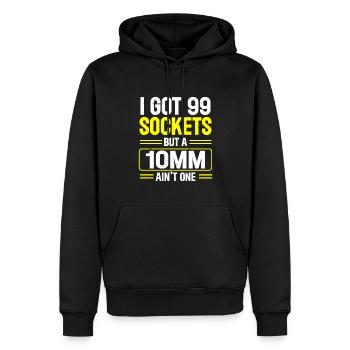 Mécanicien J’ai 99 douilles mais un 10mm n’en est pas un - Sweat à capuche Premium bio Homme - noir - Devant - Nico (187cm)