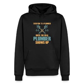 Drôle Je suis plombier - Sweat à capuche Premium bio Homme - noir - Devant - Nico (187cm)