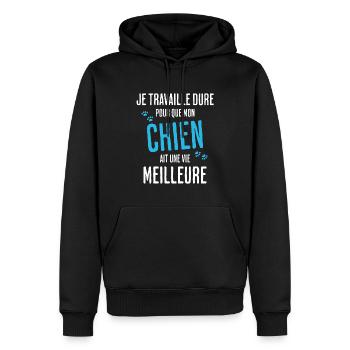 Humour Chien Vie Meilleure - Sweat à capuche Premium bio Homme - noir - Devant - Nico (187cm)