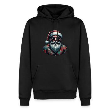 Père Noël tatoué encré Noël - Sweat à capuche Premium bio Homme - noir - Devant - Nico (187cm)