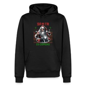 Motorcycle Santa Claus Biker Christmas - Men’s Premium Organic Hoodie - black - Front - Nico (187cm)