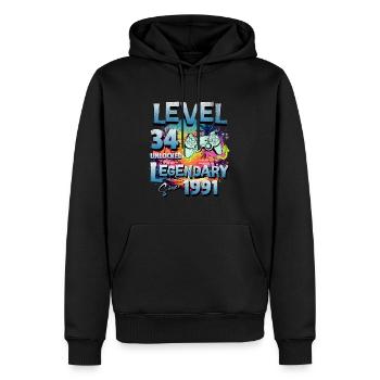 Niveau 34 Débloqué depuis 1982 Anniversaire - Sweat à capuche Premium bio Homme - noir - Devant - Nico (187cm)