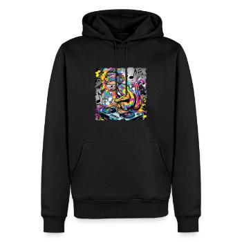 Dj Rave Festival cooler Affe mit Kopfhörer Party - Männer Premium Bio Hoodie - Schwarz - Vorne - Nico (187cm)