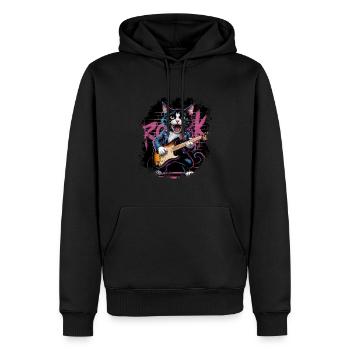 Rock and Roll Cat Guitarist for men-women & kids - Männer Premium Bio Hoodie - Schwarz - Vorne - Nico (187cm)