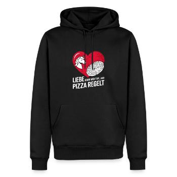Love Hurts Breakup Valentine's Day Pizza Regulates - Men’s Premium Organic Hoodie - black - Front - Nico (187cm)