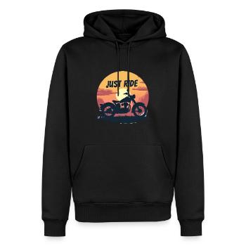 Just Ride Motorrad. Vintage sunset. - Männer Premium Bio Hoodie - Schwarz - Vorne - Nico (187cm)
