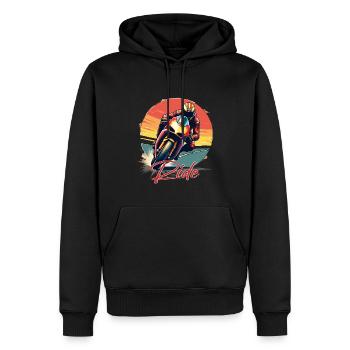Motorrad. Biker im Retrolook. Rennen. - Männer Premium Bio Hoodie - Schwarz - Vorne - Nico (187cm)