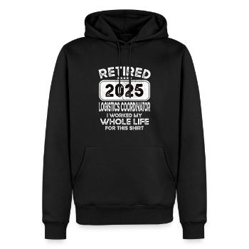 Coordinateur logistique à la retraite 2025 - Sweat à capuche Premium bio Homme - noir - Devant - Nico (187cm)