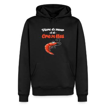 Humour Crevette Citation Mer Peche - Sweat à capuche Premium bio Homme - noir - Devant - Nico (187cm)