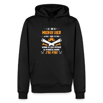 Menuisier passionné - Sweat à capuche Premium bio Homme - noir - Devant - Nico (187cm)