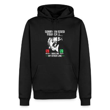 Truite, pêche, hameçon, canne à pêche, pêcheur, poisson-grenouille - Sweat à capuche Premium bio Homme - noir - Devant - Nico (187cm)