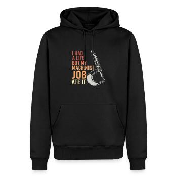 Machinistes CNC Opérateurs de machines de découpe Tourneurs Fraises - Sweat à capuche Premium bio Homme - noir - Devant - Nico (187cm)