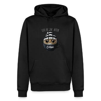 Saying coffee lovers coffee drinkers coffee owls - Men’s Premium Organic Hoodie - black - Front - Nico (187cm)