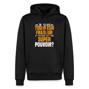 Tourneur fraiseur Cadeau drôles - Sweat à capuche Premium bio Homme - noir - Devant - Nico (187cm)
