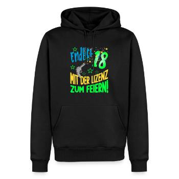 Endlich 18 mit der Lizenz zum Feiern - Männer Premium Bio Hoodie - Schwarz - Vorne - Nico (187cm)