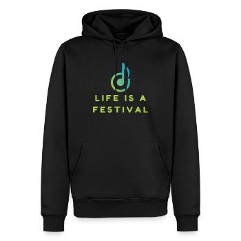 Das Leben ist ein Fest - Männer Premium Bio Hoodie - Schwarz - Vorne - Nico (187cm)