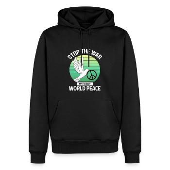 Stop the War - we want World Peace - Männer Premium Bio Hoodie - Schwarz - Vorne - Nico (187cm)