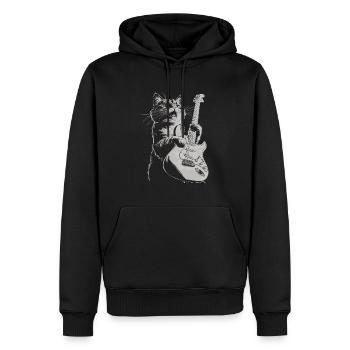 Coole Katze Gitarre Rock Band Musik - Männer Premium Bio Hoodie - Schwarz - Vorne - Nico (187cm)