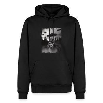 Drôle Gorille OVNI Trucs étranges Mème - Sweat à capuche Premium bio Homme - noir - Devant - Nico (187cm)
