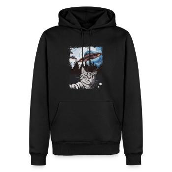 Drôle de chat Selfie OVNI graphique - Sweat à capuche Premium bio Homme - noir - Devant - Nico (187cm)