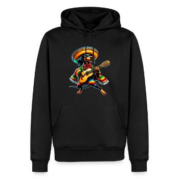 Cinco de Mayo Dackel Mariachi Gitarre - Männer Premium Bio Hoodie - Schwarz - Vorne - Nico (187cm)