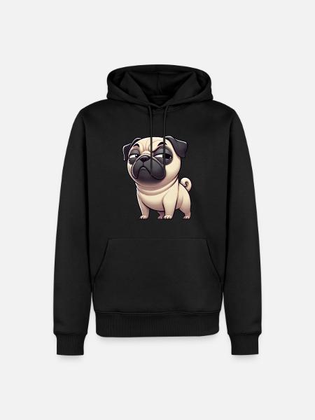 Skeptical Funny Pug Cartoon Dog - Men’s Premium Organic Hoodie - black