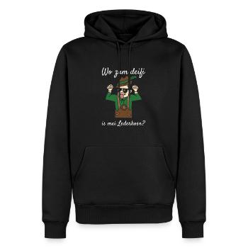 Wo Zum Deifi Is Mei Lederhosn Lederhose Ersatz - Männer Premium Bio Hoodie - Schwarz - Vorne - Nico (187cm)