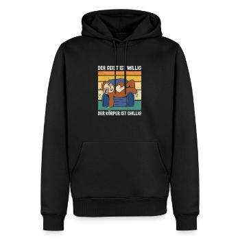 Geist Ist Willig, Der Körper Ist Chillig Faultier - Männer Premium Bio Hoodie - Schwarz - Vorne - Nico (187cm)