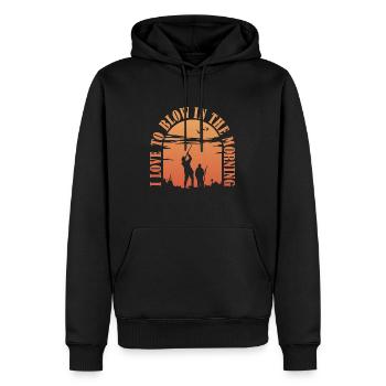 Chasseur J’aime souffler le matin Chasse à l’oie - Sweat à capuche Premium bio Homme - noir - Devant - Nico (187cm)