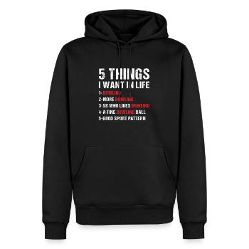 Sport 5 choses que je veux dans la vie Bowling - Sweat à capuche Premium bio Homme - noir - Devant - Nico (187cm)