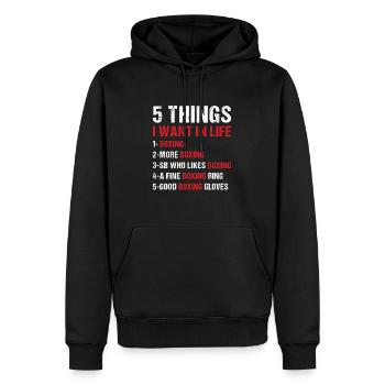 Sport 5 choses que je veux dans la vie Boxe - Sweat à capuche Premium bio Homme - noir - Devant - Nico (187cm)