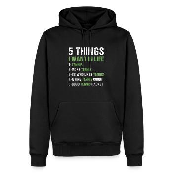 Sport 5 choses que je veux dans la vie Tennis - Sweat à capuche Premium bio Homme - noir - Devant - Nico (187cm)