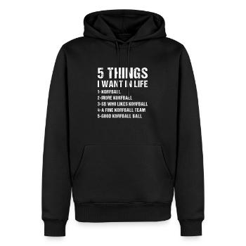 Sport 5 choses que je veux dans la vie Korfball - Sweat à capuche Premium bio Homme - noir - Devant - Nico (187cm)