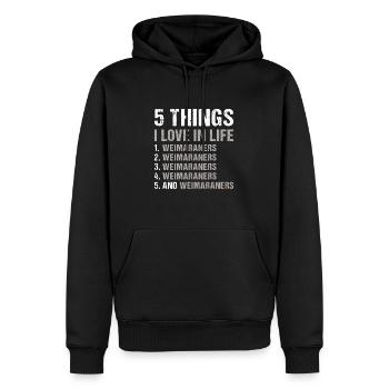 5 choses que j’aime dans la vie Braque de Weimar - Sweat à capuche Premium bio Homme - noir - Devant - Nico (187cm)
