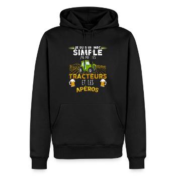 Bière et Tracteur Pour Un mec Simple Et Cool - Sweat à capuche Premium bio Homme - noir - Devant - Nico (187cm)