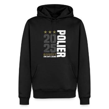 Geprüfter Polier 2025 - Männer Premium Bio Hoodie - Schwarz - Vorne - Nico (187cm)
