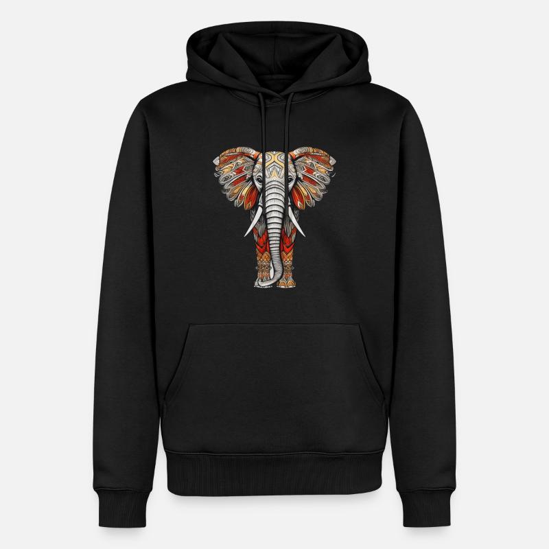 Elephant with African pattern no2 - Männer Premium Bio Hoodie - Schwarz