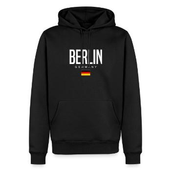 Berlin - Männer Premium Bio Hoodie - Schwarz - Vorne - Nico (187cm)