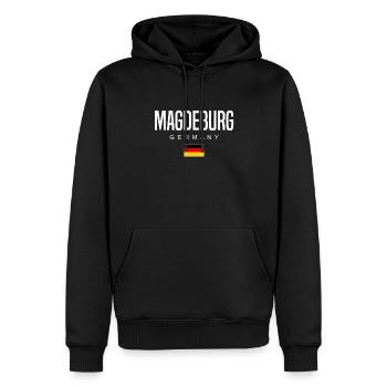 Magdeburg - Männer Premium Bio Hoodie - Schwarz - Vorne - Nico (187cm)