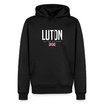 Luton, Royaume-Uni - Sweat à capuche Premium bio Homme - noir - Devant - Nico (187cm)