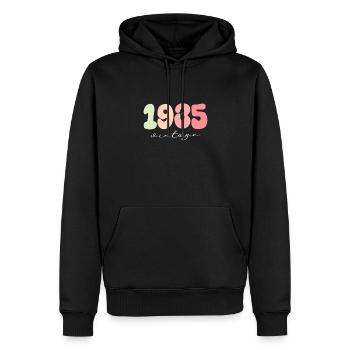 Année de naissance 1935 - Sweat à capuche Premium bio Homme - noir - Devant - Nico (187cm)