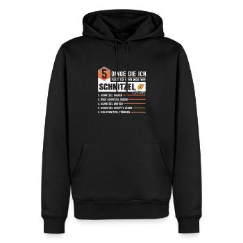 5 Dinge Die Ich Fast So Sehr Mag Wie Schnitzel - Männer Premium Bio Hoodie - Schwarz - Vorne - Nico (187cm)