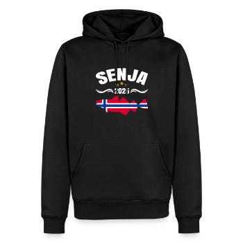 Senja Norwegen Angeltour 2025 - Männer Premium Bio Hoodie - Schwarz - Vorne - Nico (187cm)