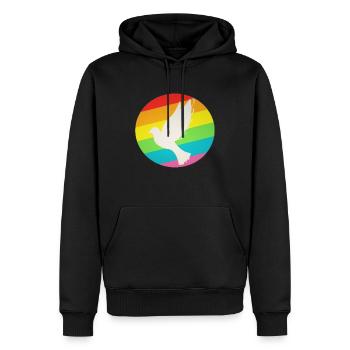 LGBT Regenbogen Friendenstaube - Männer Premium Bio Hoodie - Schwarz - Vorne - Nico (187cm)