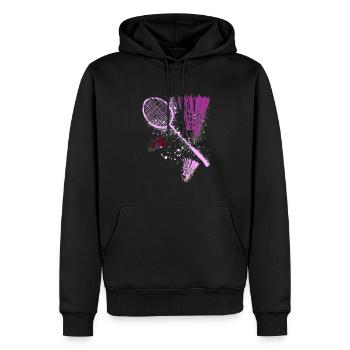 badminton, badminton, graffiti, peinture, rose - Sweat à capuche Premium bio Homme - noir - Devant - Nico (187cm)