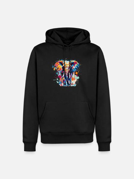 Elefanten Zeichnung Elefant Motiv in bunten Farben - Männer Premium Bio Hoodie - Schwarz